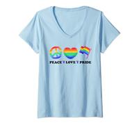 Donna Peace Love Pride LGBTQ+ shirt Love Pride Month Pride LGBTQ+ Maglietta con Collo a V