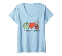 Donna Peace Love & Rudolph Reindeer Christmas Xmas Kids Girls Maglietta con Collo a V