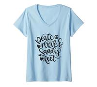 Donna Peace Love Sandy Feet Summer Citazione Maglietta con Collo a V