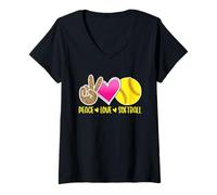 Donna Peace Love Softball For Teen Girls | Peace Love Play Maglietta con Collo a V