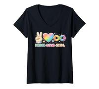 Donna Peace Love Stim Consapevolezza dell'autismo Neurodivergente Stimming Maglietta con Collo a V
