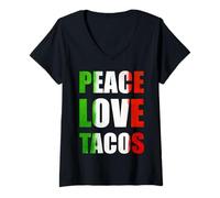 Donna Peace Love Tacos Maglietta con Collo a V