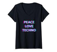 Donna Peace Love Techno Festival Rave Club Party Maglietta con Collo a V