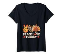 Donna Peace Love Turchia Ringraziamento Maglietta con Collo a V