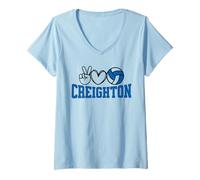 Donna Peace Love Volleyball - Creighton Women Teen Girls Tween Maglietta con Collo a V