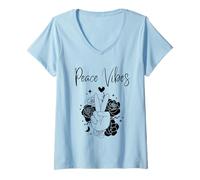 Donna Peace Sign Vibes Love 60 s 70 s Camicie anni '70 Abiti per le donne Maglietta con Collo a V