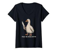 Donna Peace Was Never an Option Funny Goose with Knife Maglietta con Collo a V