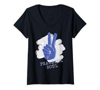 Donna Peaceful Soul Peace Hand Retro Style Positive Vibe Graphic Maglietta con Collo a V