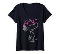 Donna Peanuts Amore Bloom Snoopy Cuore Sfumature Vintage Classico:Fumetto: Maglietta con Collo a V