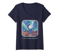 Donna Peanuts Retro Snoopy Astronauta Groovy Vibes Moon Space Art Maglietta con Collo a V