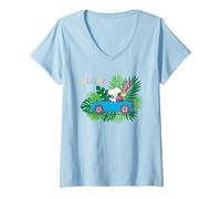 Donna Peanuts Snoopy Aloha Hawaii Avventura Surf Sole Retro Onde Maglietta con Collo a V