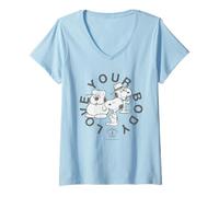 Donna Peanuts Snoopy AMA Il Tuo Corpo Positivo invecchiamento Sano Mente Maglietta con Collo a V