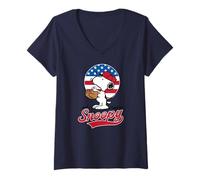 Donna Peanuts - Snoopy Americana Baseball Maglietta con Collo a V