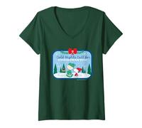 Donna Peanuts Snoopy Charlie Brown Merry Xmas Pigiama Inverno Retro Maglietta con Collo a V