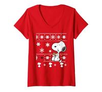 Donna Peanuts Snoopy Christmas Christmas Classic Cookie Pattern Festive Maglietta con Collo a V