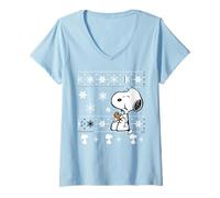 Donna Peanuts Snoopy Christmas Cookie Pattern Classic Festive Maglietta con Collo a V