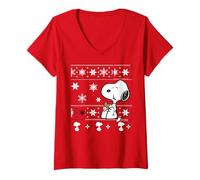 Donna Peanuts Snoopy Christmas Cookie Pattern Festive Classic Maglietta con Collo a V