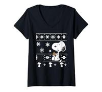 Donna Peanuts Snoopy Christmas Cookie Pattern Festive Classic Maglietta con Collo a V