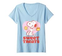 Donna Peanuts Snoopy Dolci Dolci Pigro Estate Vacanze Classiche Divertimento Maglietta con Collo a V
