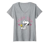 Donna Peanuts - Snoopy Dream Team Maglietta con Collo a V, Grigio Melange, L