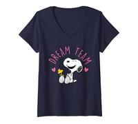 Donna Peanuts - Snoopy Dream Team Maglietta con Collo a V, Navy, L