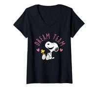 Donna Peanuts - Snoopy Dream Team Maglietta con Collo a V, Nero, L