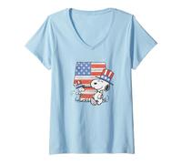 Donna Peanuts - Snoopy e Woodstock - Snoopy USA Cappelli Danza Maglietta con Collo a V