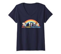 Donna Peanuts Snoopy Gang Happy Vibes Benvenuto Rainbow XOXO Amici Maglietta con Collo a V