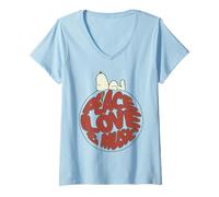 Donna Peanuts Snoopy Groovy Vibes 60s Pace Amore Musica Vintage Divertimento Maglietta con Collo a V
