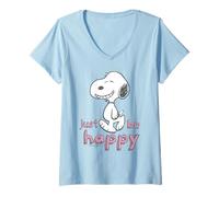 Donna Peanuts Snoopy Happy Beagle Dog Walking Great Classic Day Maglietta con Collo a V
