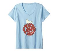 Donna Peanuts - Snoopy Peace Love Music Maglietta con Collo a V