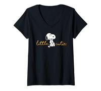 Donna Peanuts Snoopy Piccolo Cutie Dolce Posa San Valentino Amore Retro Maglietta con Collo a V