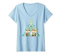 Donna Peanuts Snoopy Retro Charlie Sally Linus Regali Albero di Natale Maglietta con Collo a V
