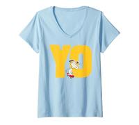 Donna Peanuts Snoopy Skateboard Tricks Stunts Beagle Retro Anni '50 LOL Maglietta con Collo a V