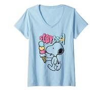 Donna Peanuts Snoopy Stay Cool Ice Cream Lazy Summer Classic Days Maglietta con Collo a V