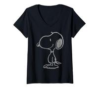 Donna Peanuts Snoopy Stencil Grain Urban Street Art Retro 80s 90s Maglietta con Collo a V