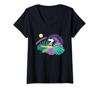 Donna Peanuts Snoopy Summer Surf Vacanze Hawaii Regali Retro Vibes Maglietta con Collo a V
