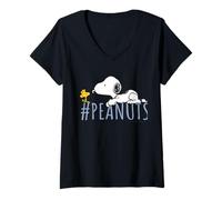 Donna Peanuts - Snoopy Woodstock Charakter Maglietta con Collo a V
