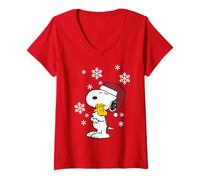 Donna Peanuts Snoopy Woodstock Christmas BFF Cuddles Classic Maglietta con Collo a V
