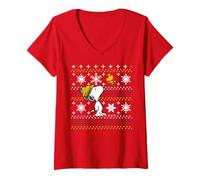 Donna Peanuts Snoopy Woodstock Christmas Classic Christmas Fun Pattern Maglietta con Collo a V