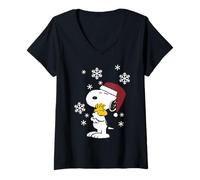 Donna Peanuts Snoopy Woodstock Christmas Cuddles BFF Classic Maglietta con Collo a V