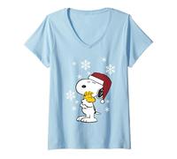 Donna Peanuts Snoopy Woodstock Christmas Cuddles Classic BFF Maglietta con Collo a V