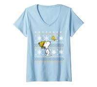Donna Peanuts Snoopy Woodstock Christmas Fun Classic Pattern Maglietta con Collo a V