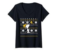 Donna Peanuts Snoopy Woodstock Christmas Fun Pattern Classic Maglietta con Collo a V