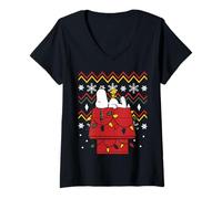 Donna Peanuts Snoopy Woodstock Christmas Pattern Christmas BFF Classic Maglietta con Collo a V