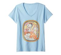 Donna Peanuts Snoopy Woodstock Flying Ace 70s Groovy Vibes Aviatore Maglietta con Collo a V