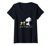Donna Peanuts - Snoopy Woodstock Grow Happiness Maglietta con Collo a V