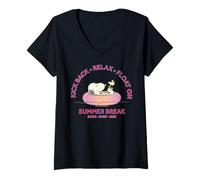 Donna Peanuts Snoopy Woodstock Summer Break Beachy Vibes Retro Maglietta con Collo a V