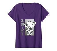Donna Peanuts Tokyo Snoopy Dancing Giappone Amanti degli Animali 70s 90s Retro Maglietta con Collo a V, Viola, S