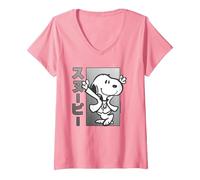 Donna Peanuts Tokyo Snoopy Dancing Giappone Amanti degli Animali 70s 90s Retro Maglietta con Collo a V, Rosa, XXL